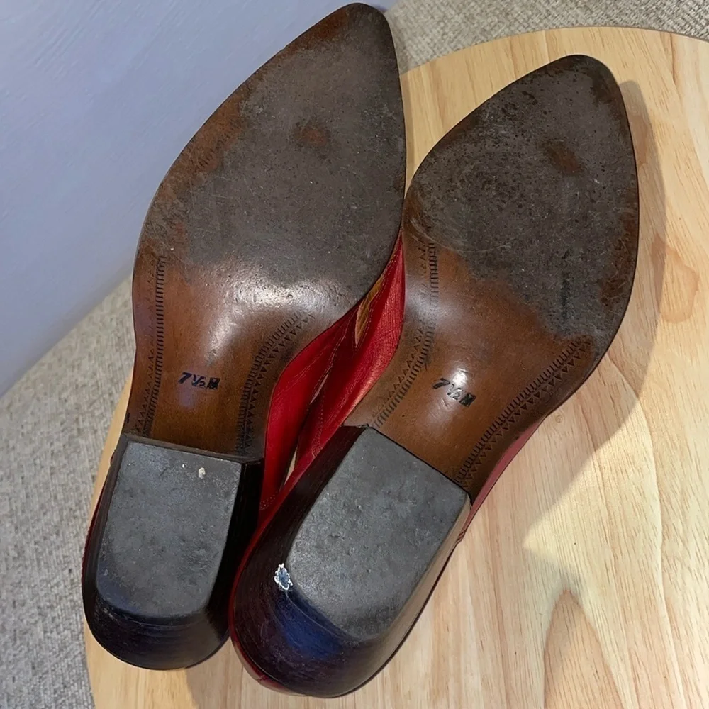 Vintage Nine West Western Leather Pull On Ankle Booties Kitten Heel Classic Boot